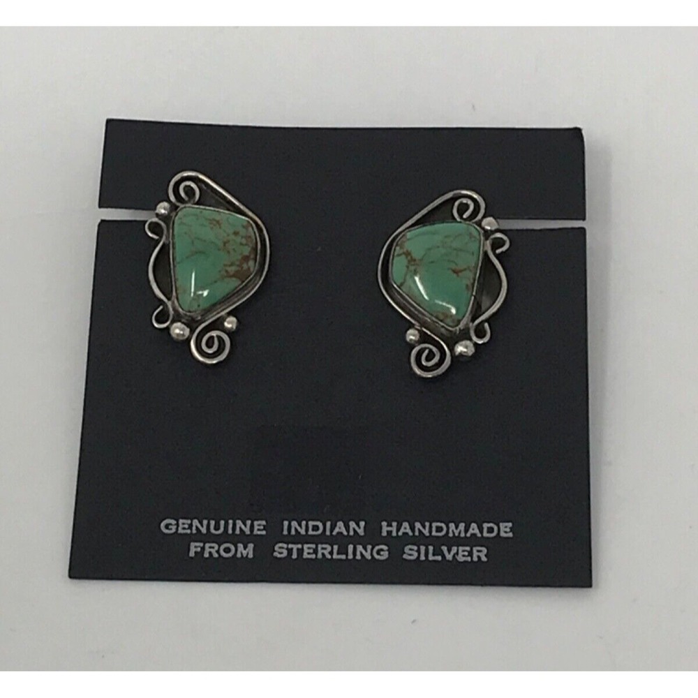 Sterling Silver Genuine Turquoise Clip Earrings Handmade Native American 925